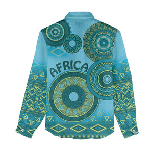 Afro Tribal Traditional Pattern Women Casual Shirt Blue Motif