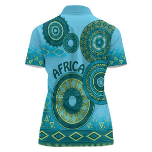 Afro Tribal Traditional Pattern Women Polo Shirt Blue Motif