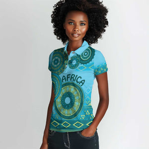 Afro Tribal Traditional Pattern Women Polo Shirt Blue Motif