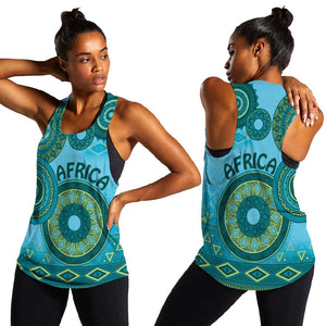 Afro Tribal Traditional Pattern Women Racerback Tank Blue Motif