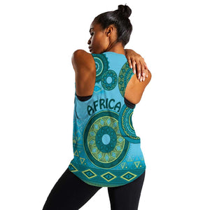 Afro Tribal Traditional Pattern Women Racerback Tank Blue Motif