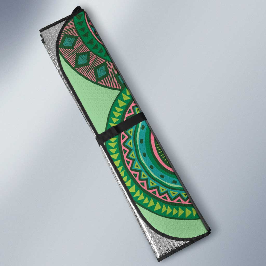 Africa Tribal Traditional Pattern Auto Sun Shade Green Motif