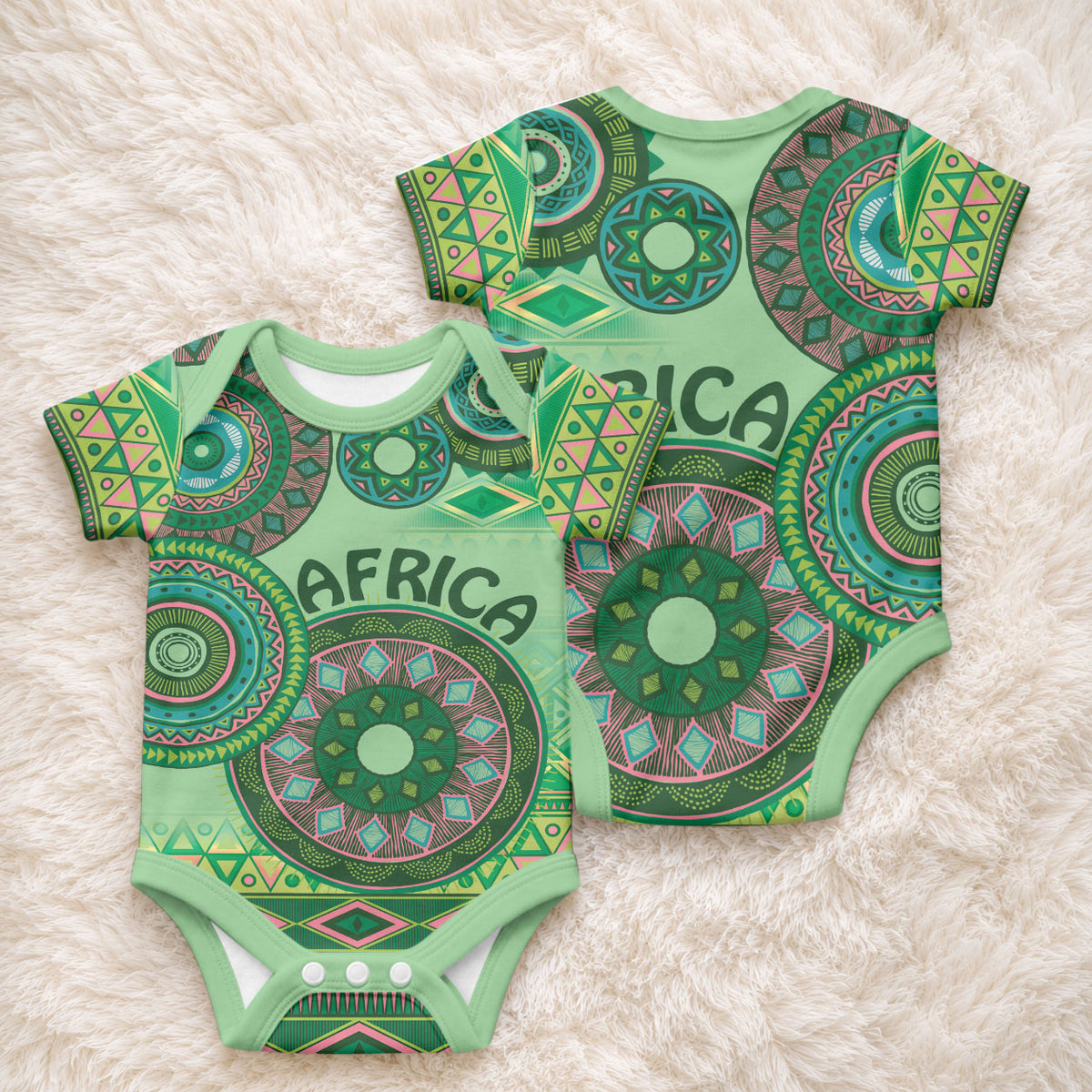 Africa Tribal Traditional Pattern Baby Onesie Green Motif