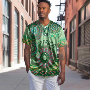 Afro Tribal Traditional Pattern Baseball Jersey Green Motif