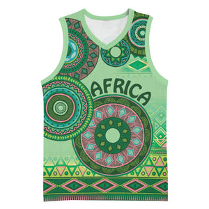 Afro Tribal Traditional Pattern Basketball Jersey Green Motif LT9