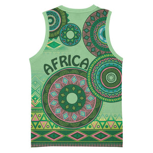 Afro Tribal Traditional Pattern Basketball Jersey Green Motif LT9