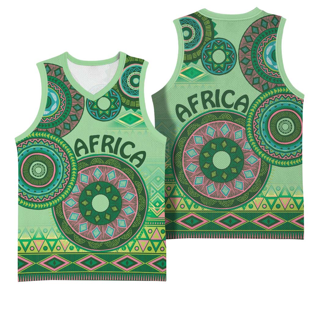 Afro Tribal Traditional Pattern Basketball Jersey Green Motif LT9