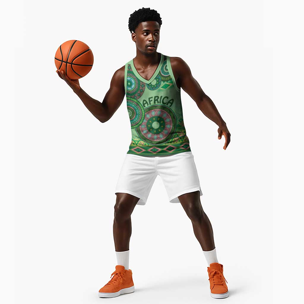 Afro Tribal Traditional Pattern Basketball Jersey Green Motif LT9