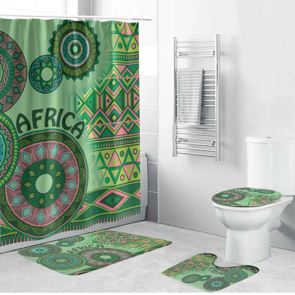 Africa Tribal Traditional Pattern Bathroom Set Green Motif