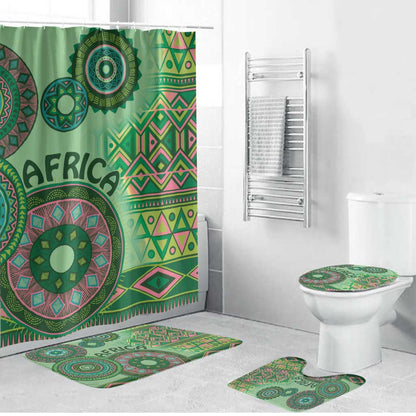 Africa Tribal Traditional Pattern Bathroom Set Green Motif