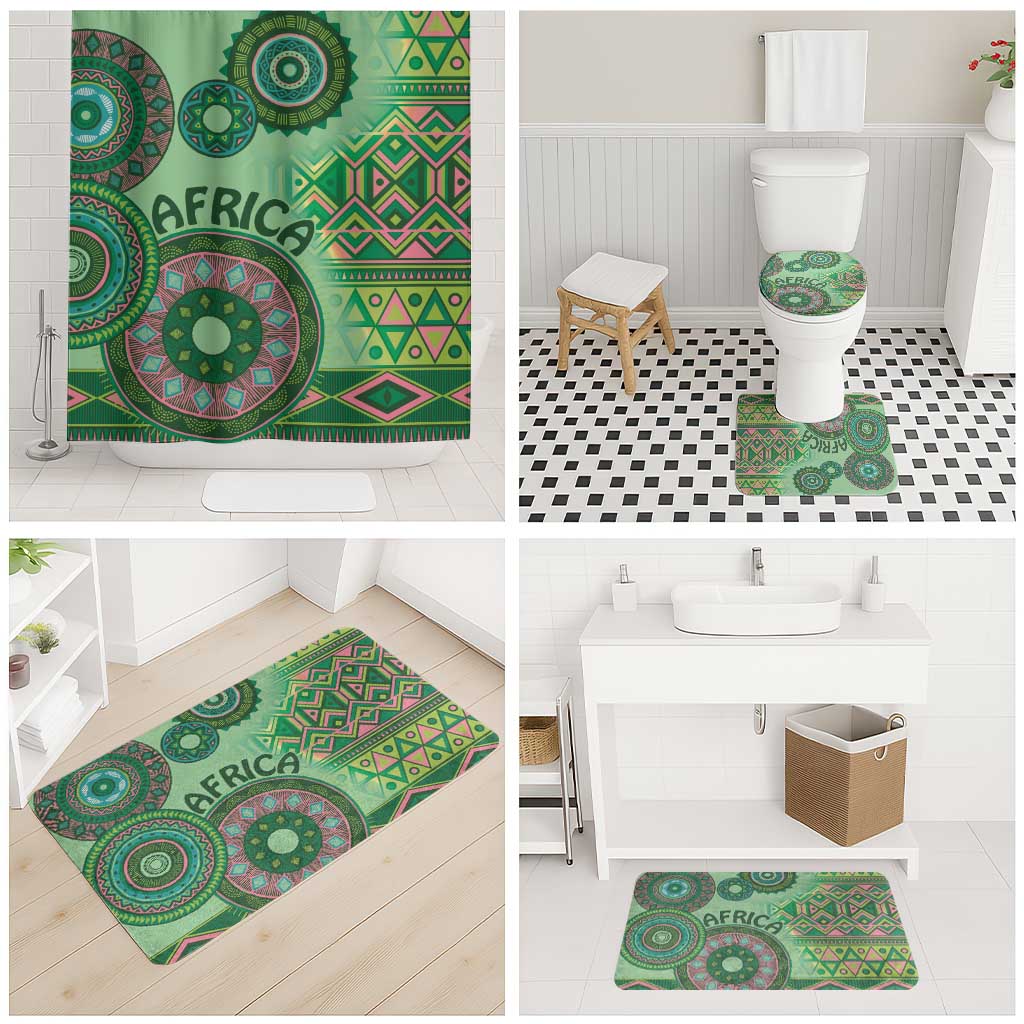 Africa Tribal Traditional Pattern Bathroom Set Green Motif