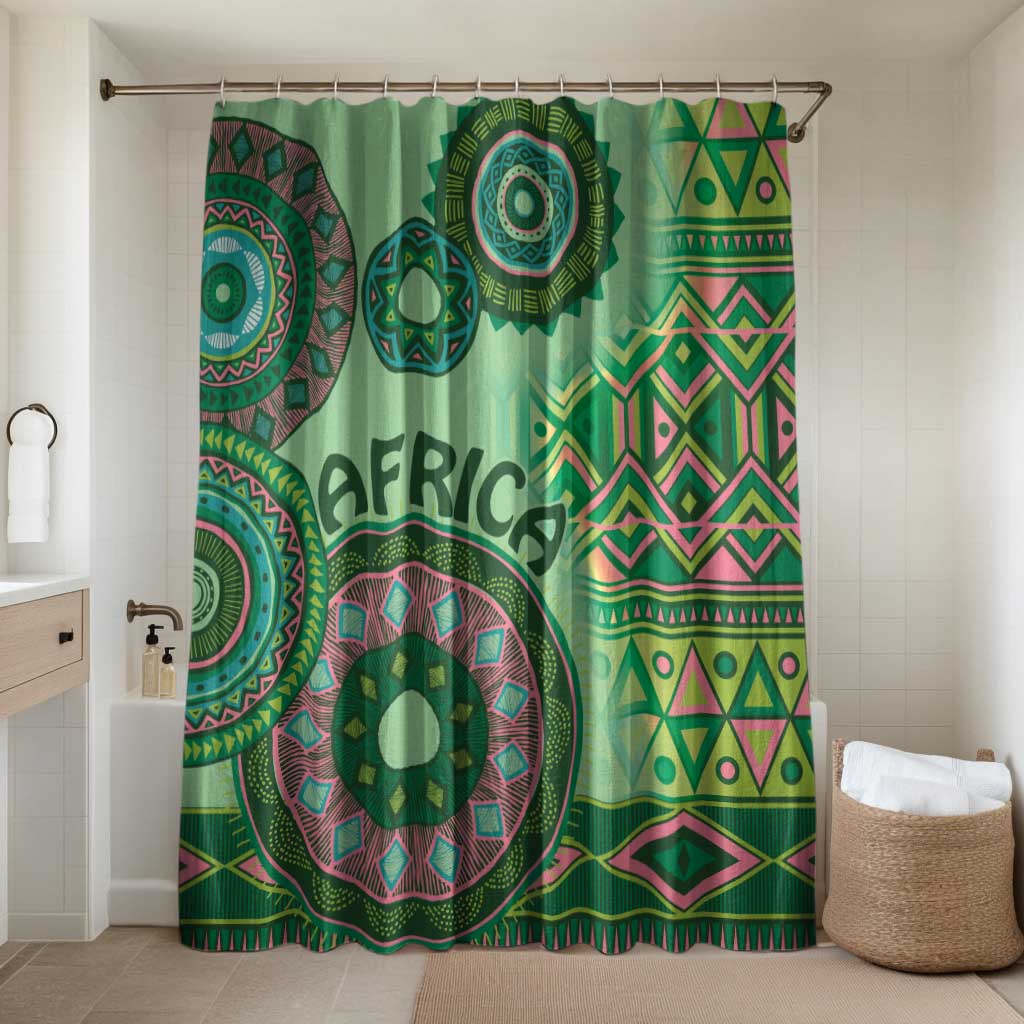 Africa Tribal Traditional Pattern Bathroom Set Green Motif