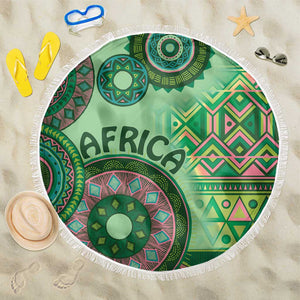 Afro Tribal Traditional Pattern Beach Blanket Green Motif