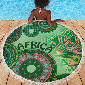 Afro Tribal Traditional Pattern Beach Blanket Green Motif