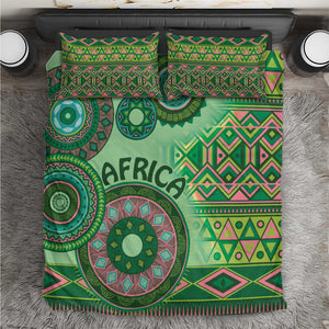 Afro Tribal Traditional Pattern Bedding Set Green Motif