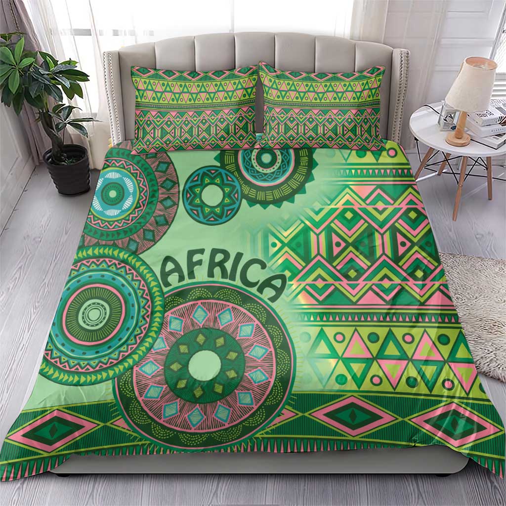 Afro Tribal Traditional Pattern Bedding Set Green Motif