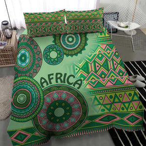 Afro Tribal Traditional Pattern Bedding Set Green Motif