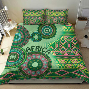 Afro Tribal Traditional Pattern Bedding Set Green Motif