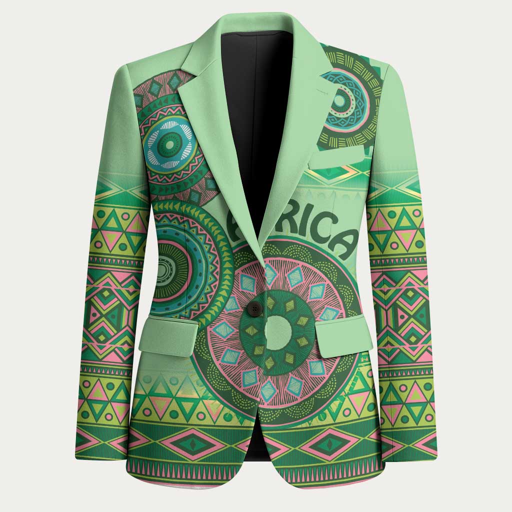 Africa Tribal Traditional Pattern Blazer Green Motif