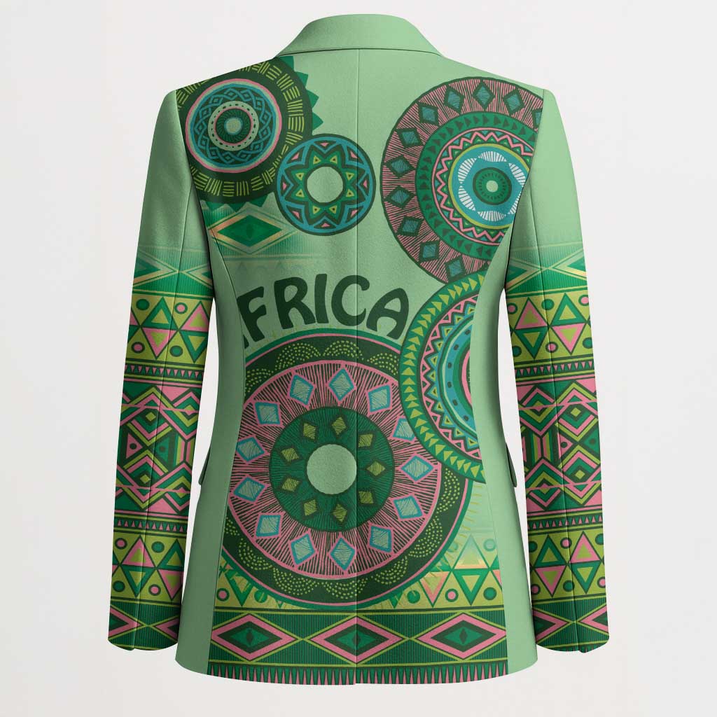 Africa Tribal Traditional Pattern Blazer Green Motif