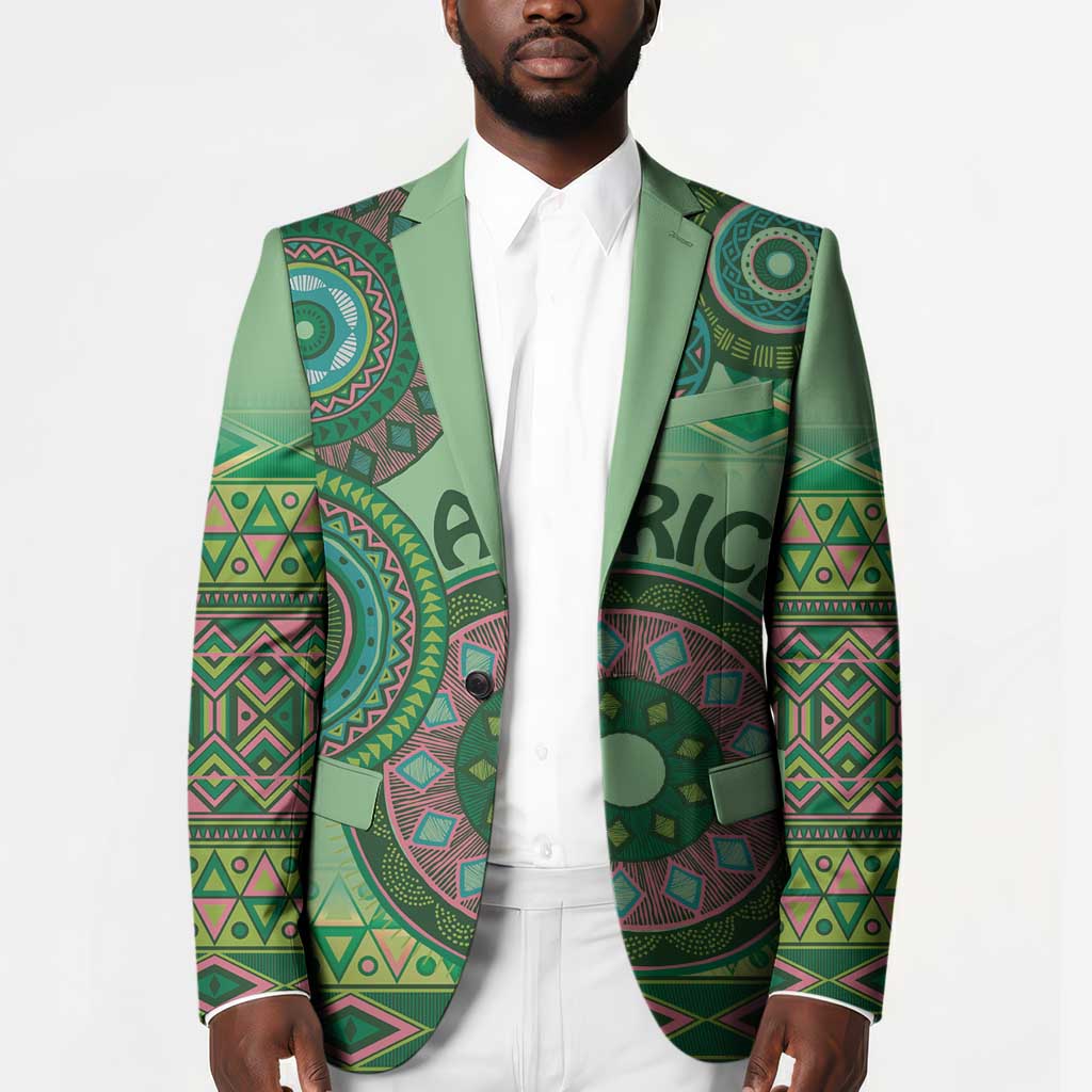Africa Tribal Traditional Pattern Blazer Green Motif