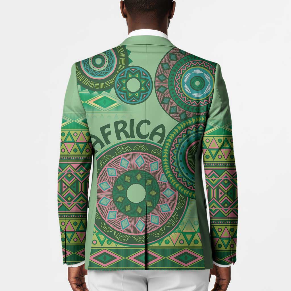 Africa Tribal Traditional Pattern Blazer Green Motif