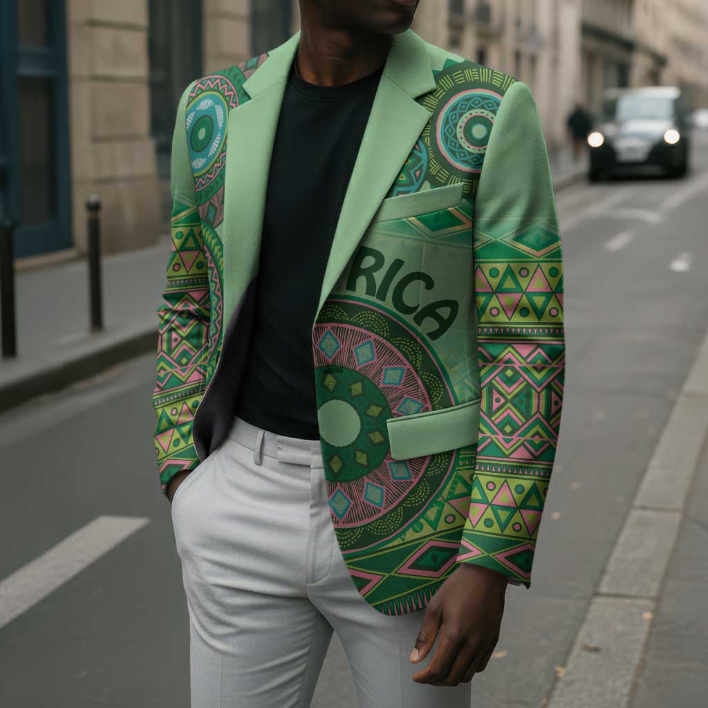 Africa Tribal Traditional Pattern Blazer Green Motif