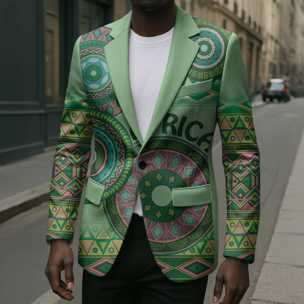 Africa Tribal Traditional Pattern Blazer Green Motif