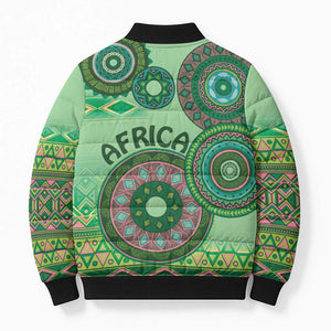 Africa Tribal Traditional Pattern Bomber Puffer Jacket Green Motif
