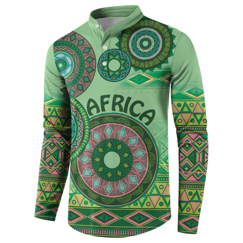 Africa Tribal Traditional Pattern Button Sweatshirt Green Motif