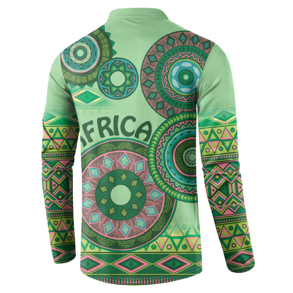 Africa Tribal Traditional Pattern Button Sweatshirt Green Motif