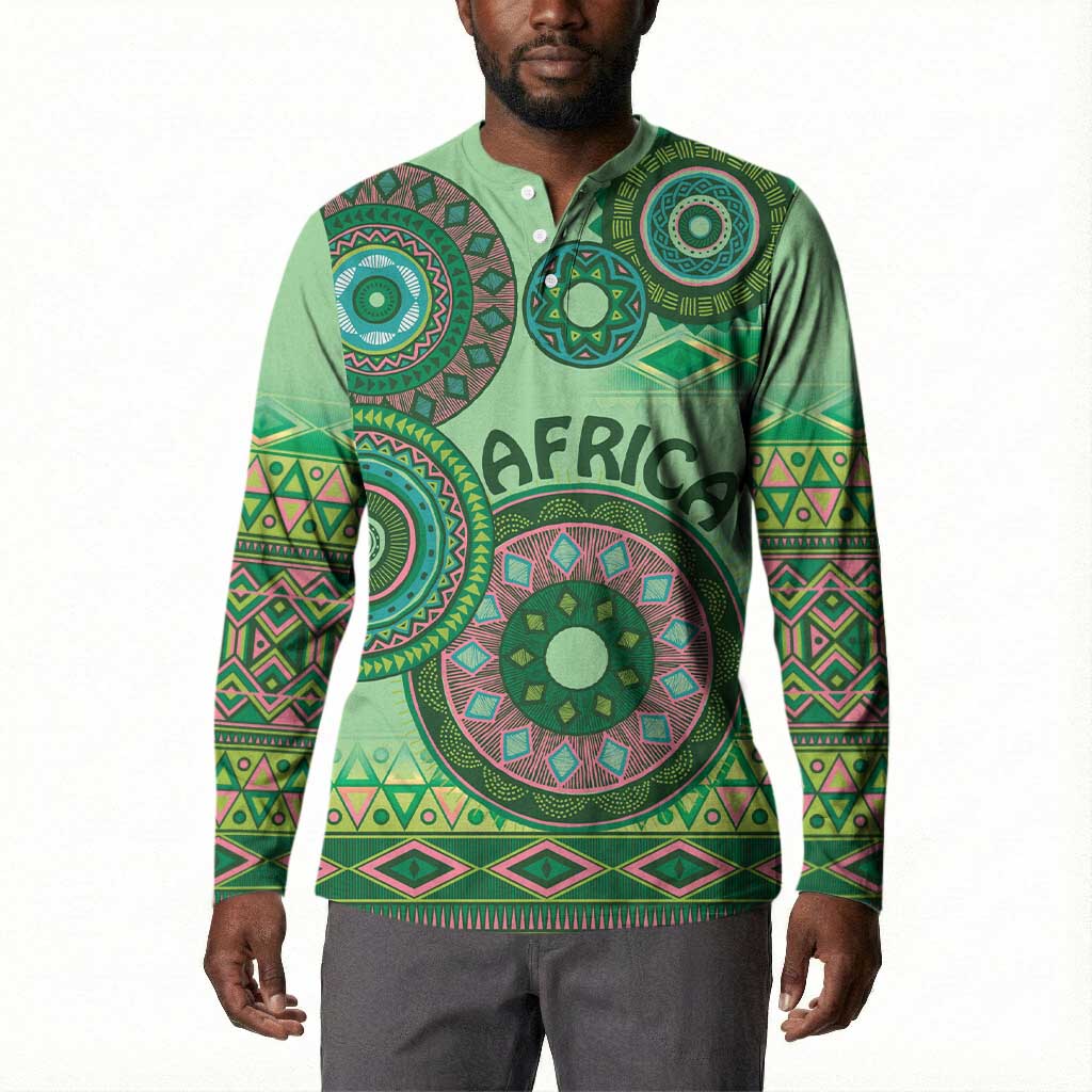 Africa Tribal Traditional Pattern Button Sweatshirt Green Motif