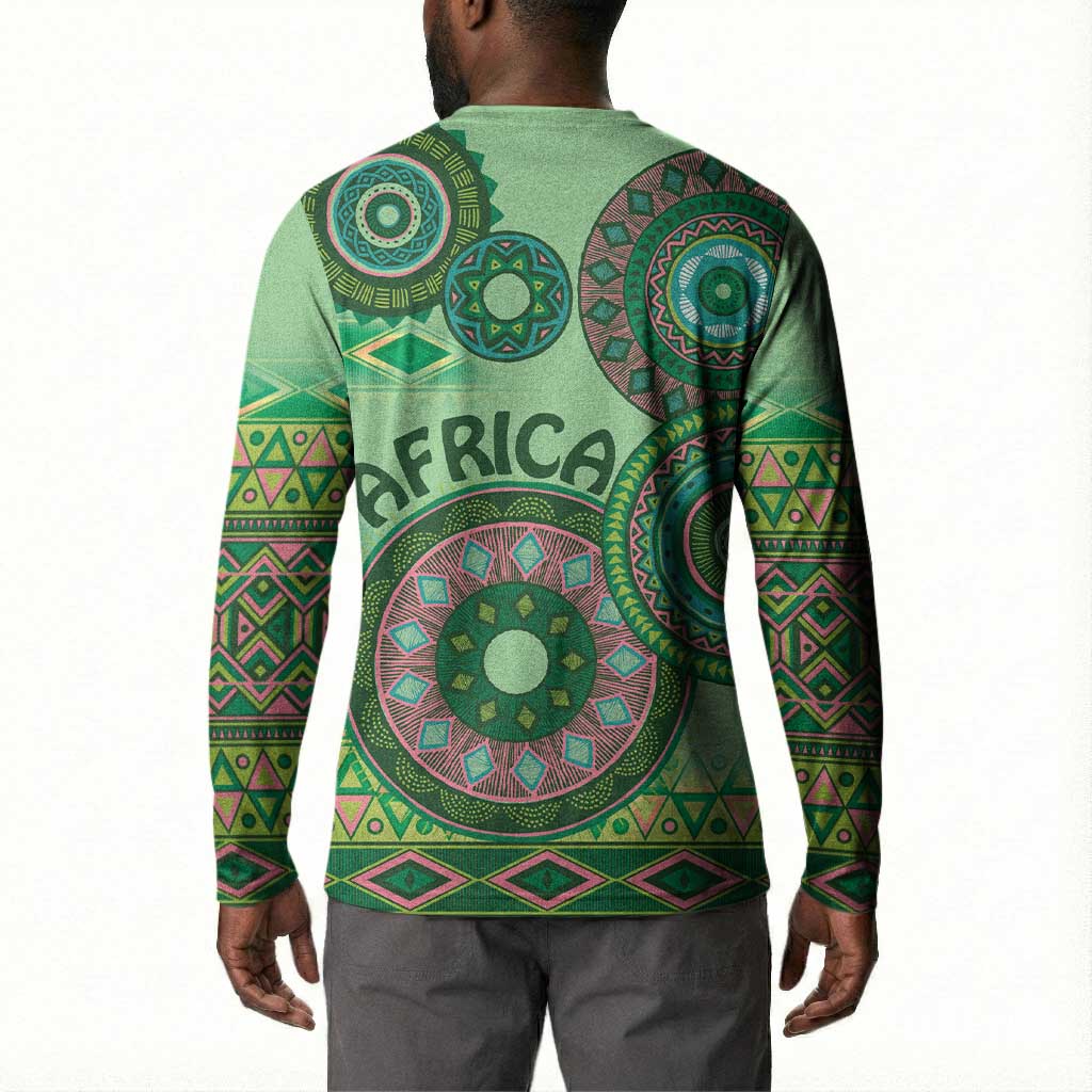 Africa Tribal Traditional Pattern Button Sweatshirt Green Motif