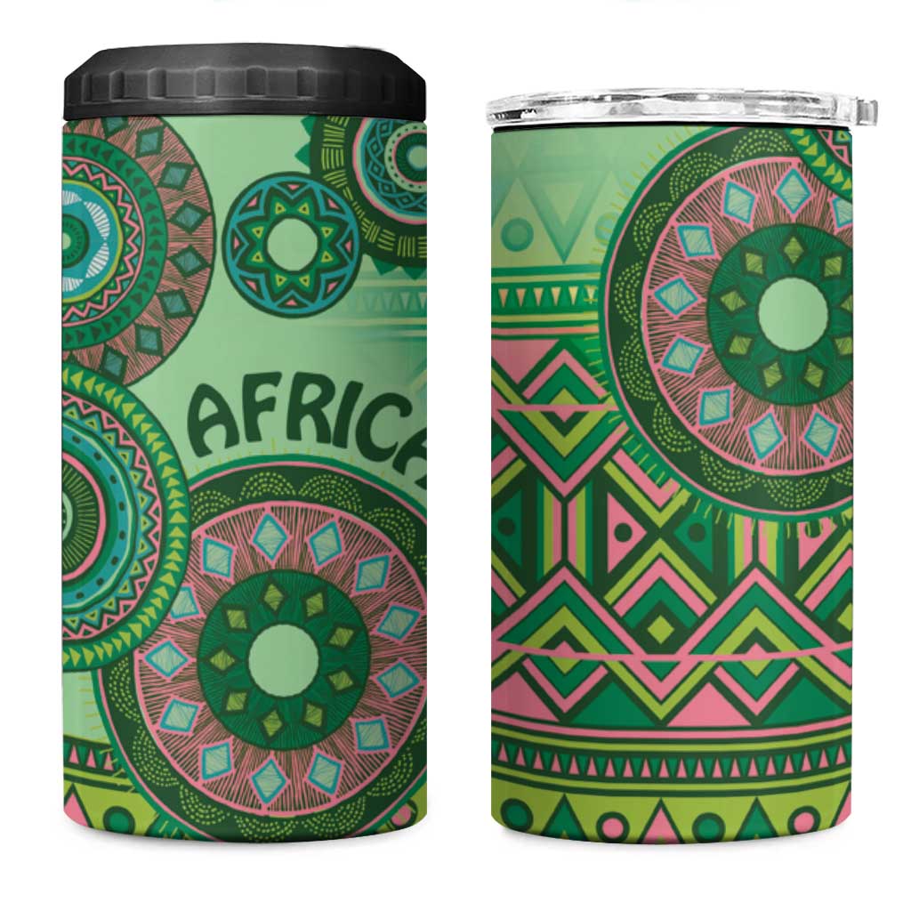 Afro Tribal Traditional Pattern 4 in 1 Can Cooler Tumbler Green Motif