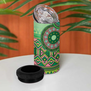 Afro Tribal Traditional Pattern 4 in 1 Can Cooler Tumbler Green Motif