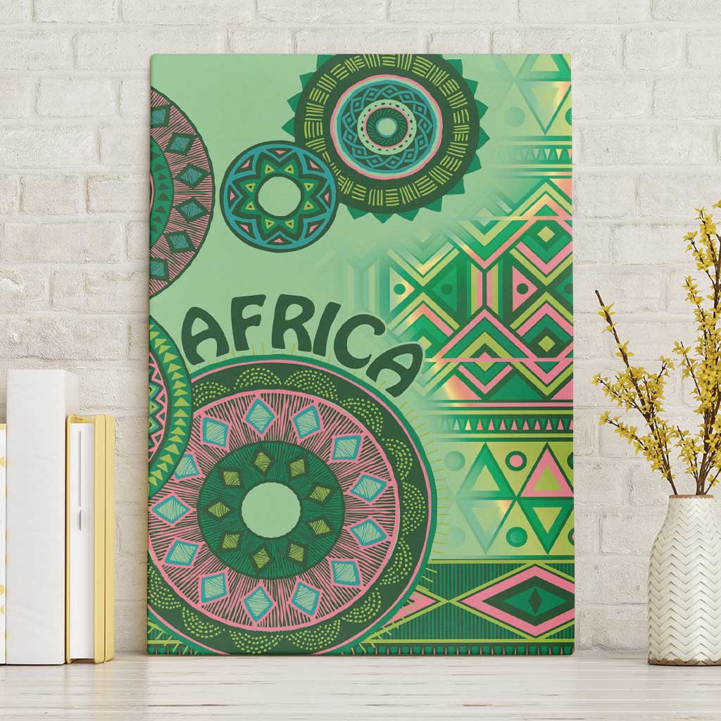 Afro Tribal Traditional Pattern Canvas Wall Art Green Motif