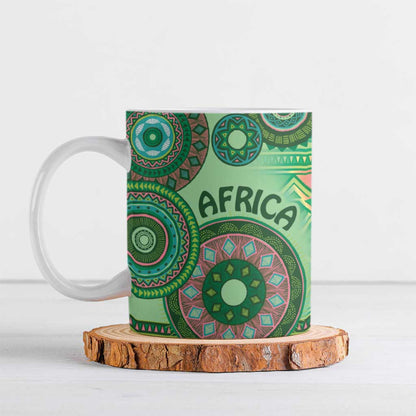 Africa Tribal Traditional Pattern Ceramic Mug Green Motif