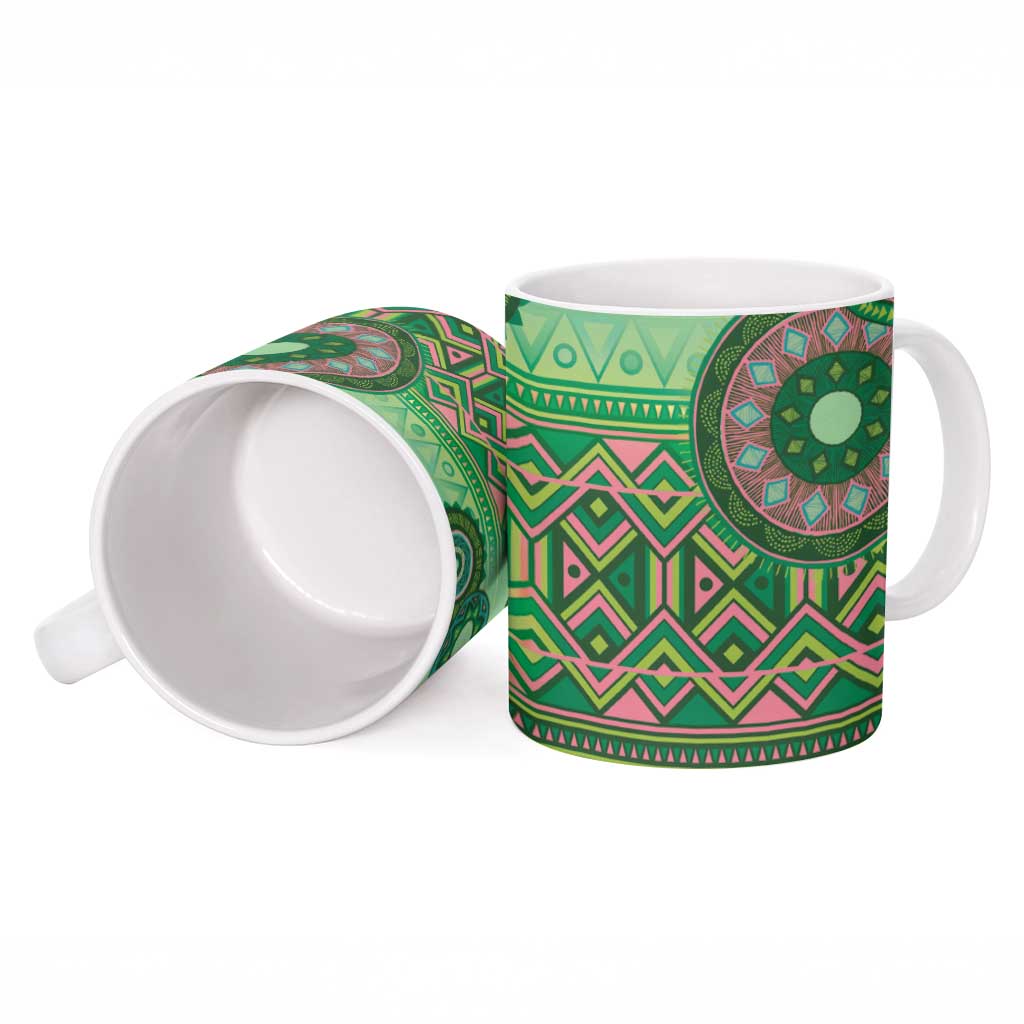 Africa Tribal Traditional Pattern Ceramic Mug Green Motif
