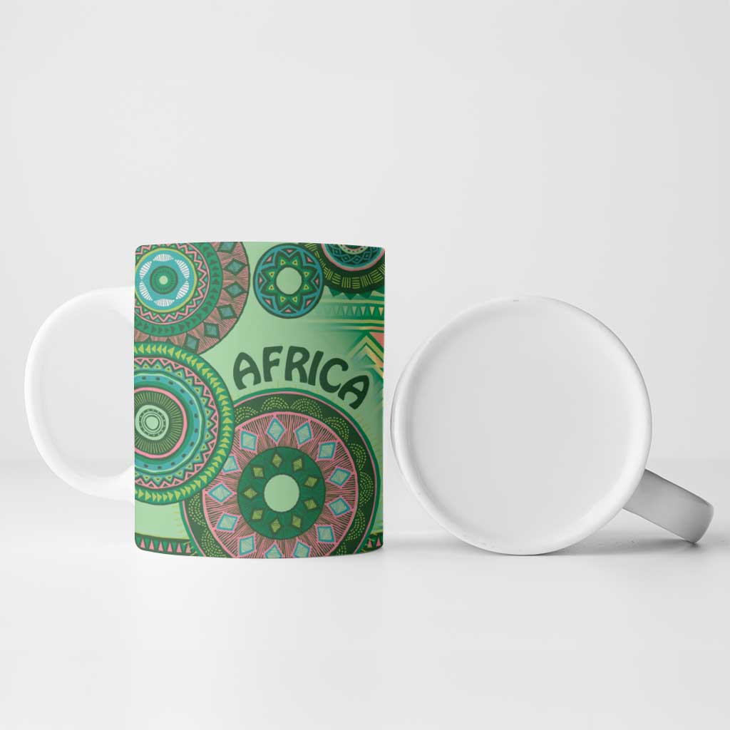 Africa Tribal Traditional Pattern Ceramic Mug Green Motif