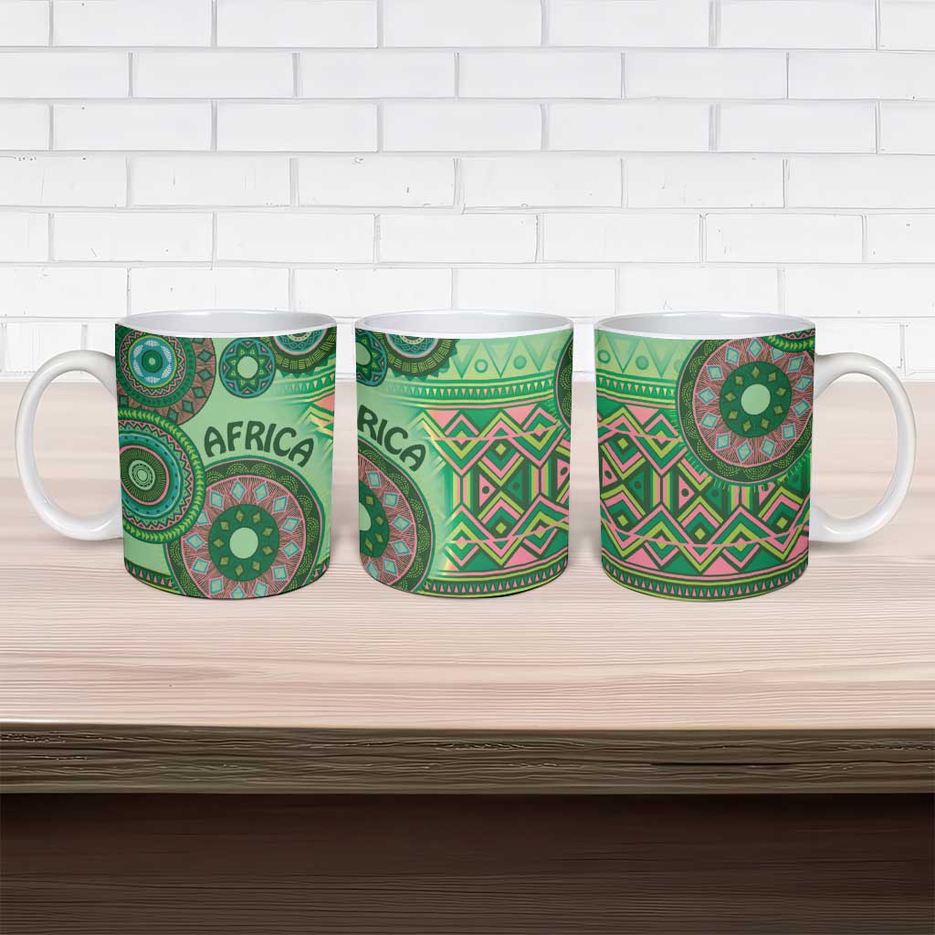 Africa Tribal Traditional Pattern Ceramic Mug Green Motif