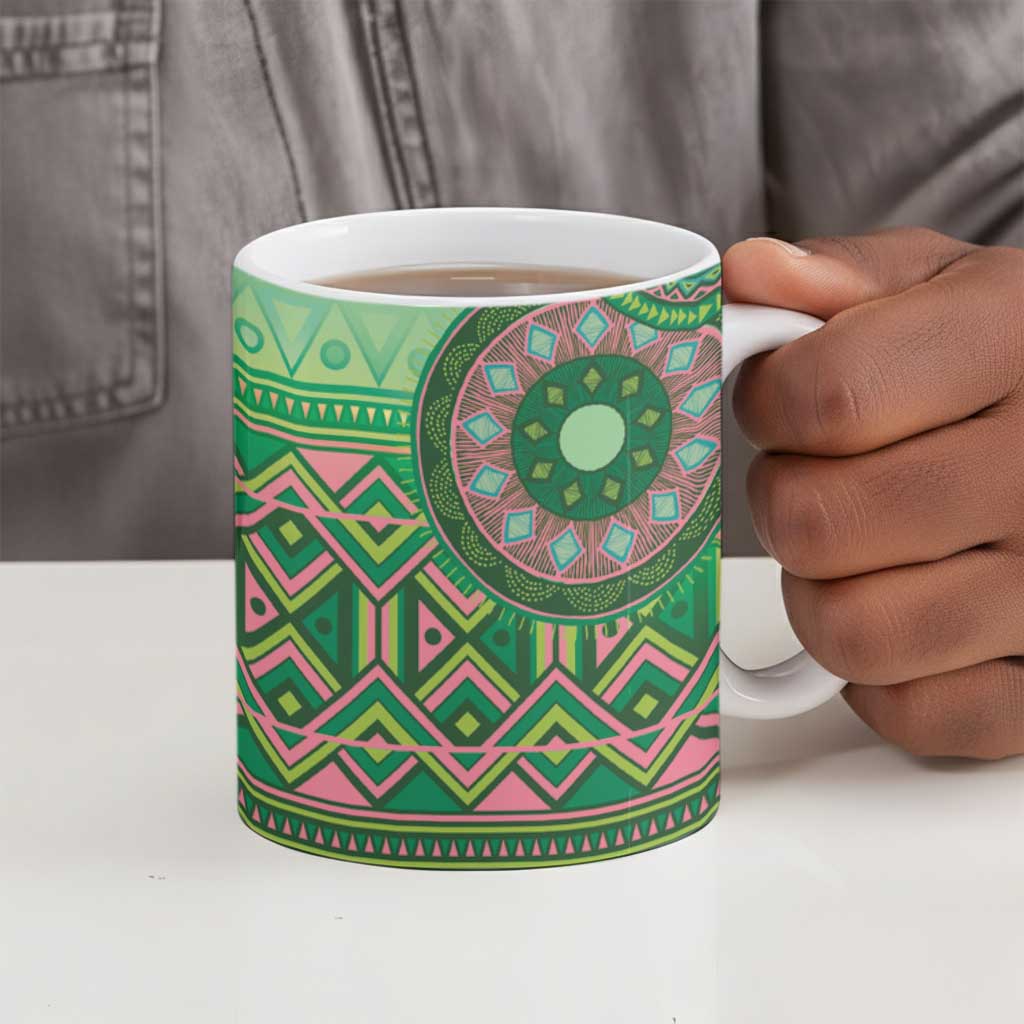 Africa Tribal Traditional Pattern Ceramic Mug Green Motif