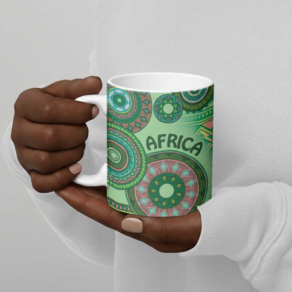 Africa Tribal Traditional Pattern Ceramic Mug Green Motif