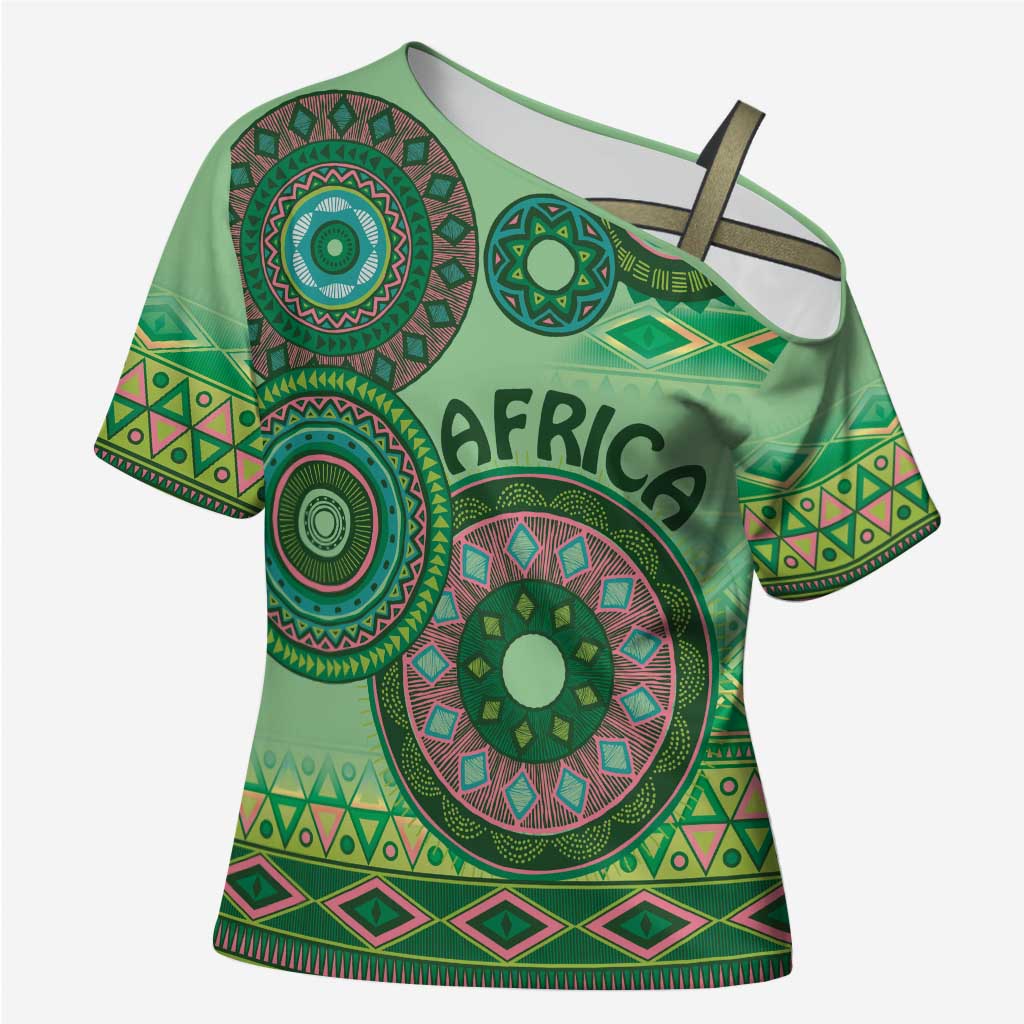 Africa Tribal Traditional Pattern Cross Shoulder Shirt Green Motif