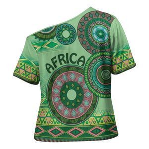 Africa Tribal Traditional Pattern Cross Shoulder Shirt Green Motif