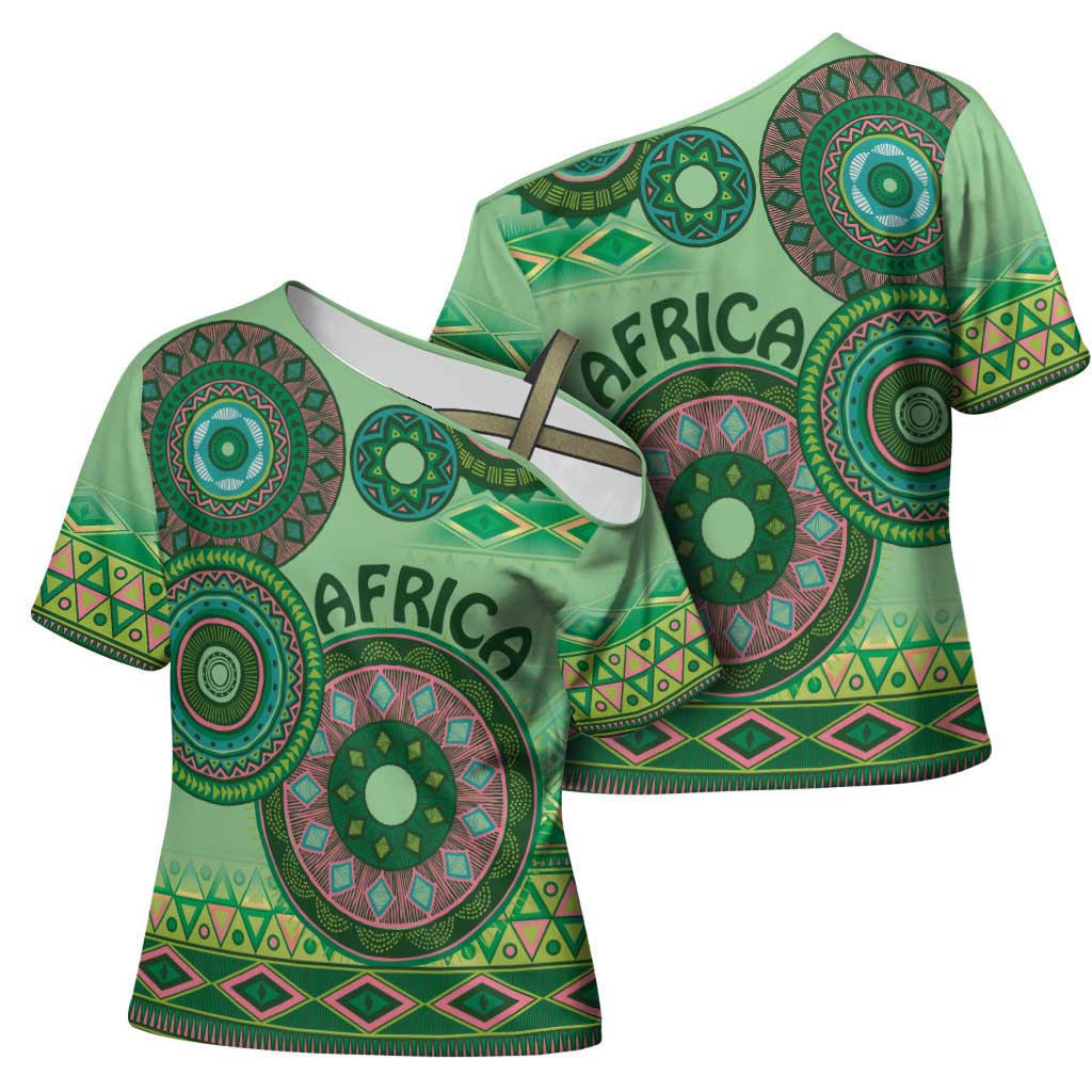 Africa Tribal Traditional Pattern Cross Shoulder Shirt Green Motif