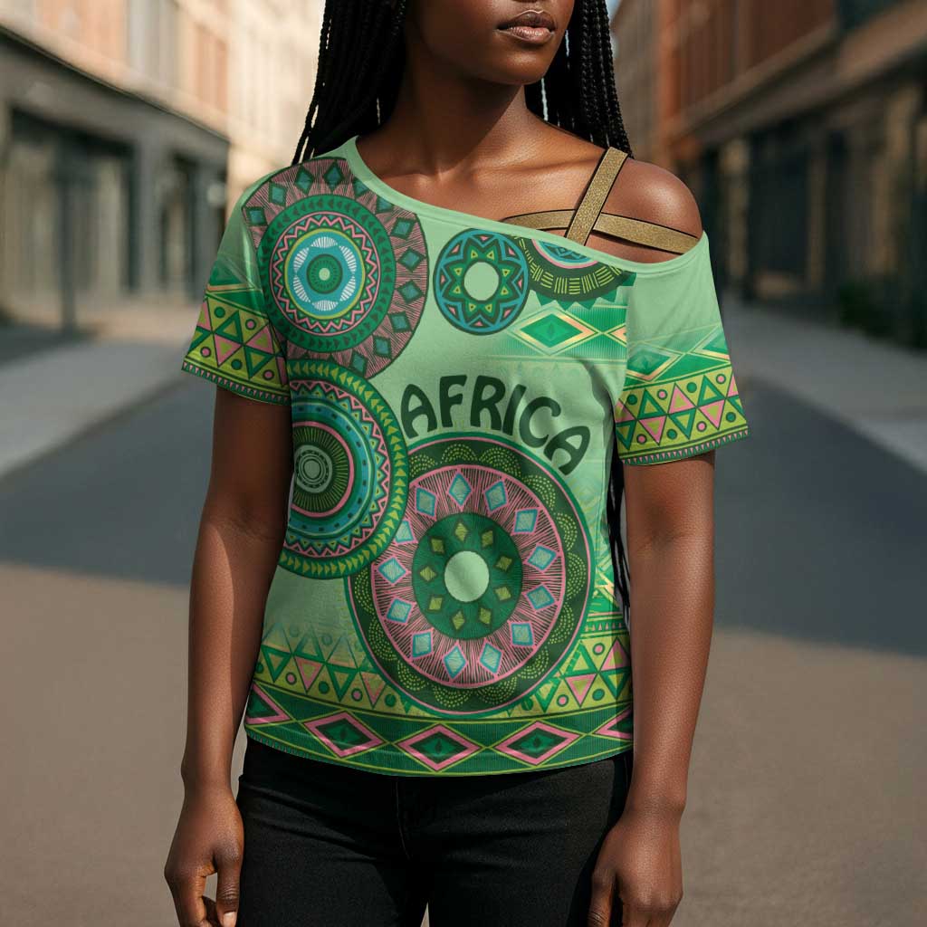 Africa Tribal Traditional Pattern Cross Shoulder Shirt Green Motif