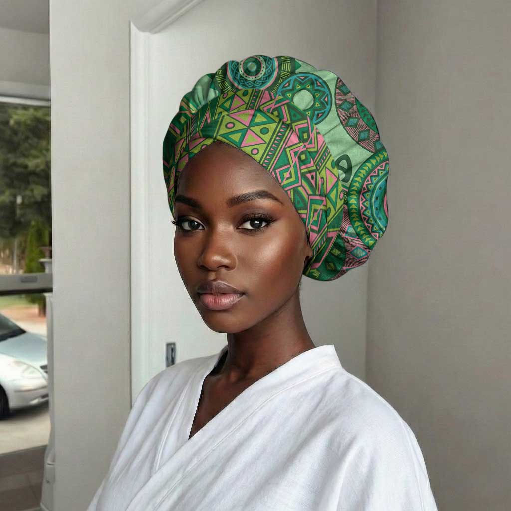 Africa Tribal Traditional Pattern Easy Headwrap Green Motif