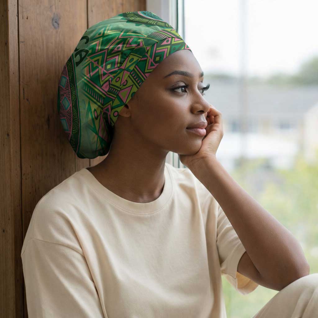 Africa Tribal Traditional Pattern Easy Headwrap Green Motif