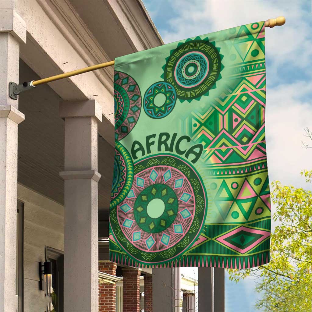 Afro Tribal Traditional Pattern Garden Flag Green Motif