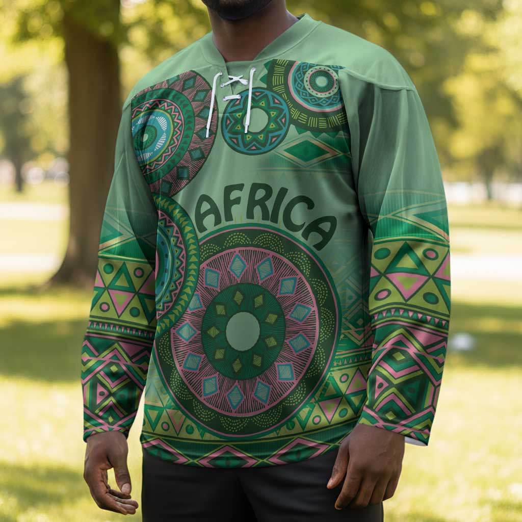 Africa Tribal Traditional Pattern Hockey Jersey Green Motif